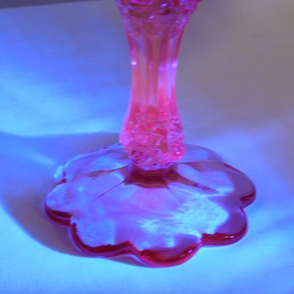 Fenton Rose Colonial Pink Round Compote Pressed Glass 7.5" tall Stem VINTAGE - Picture 12 of 12